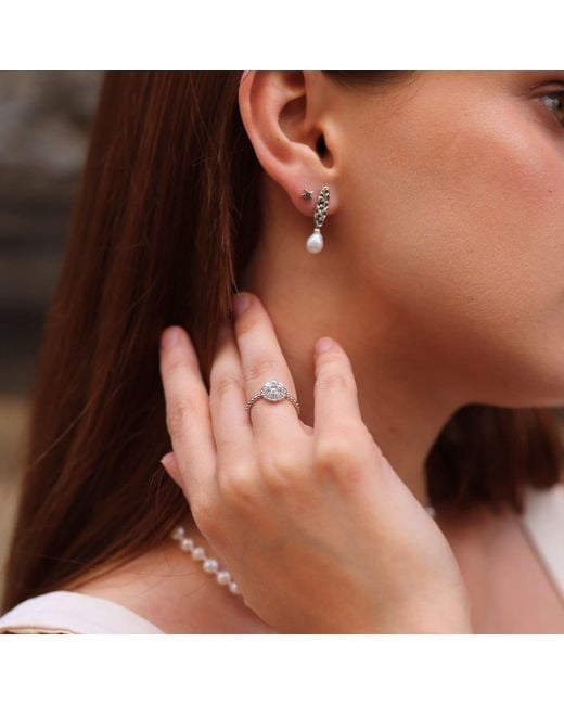 Spero London White Scallop Shell Pearl Sterling Ring