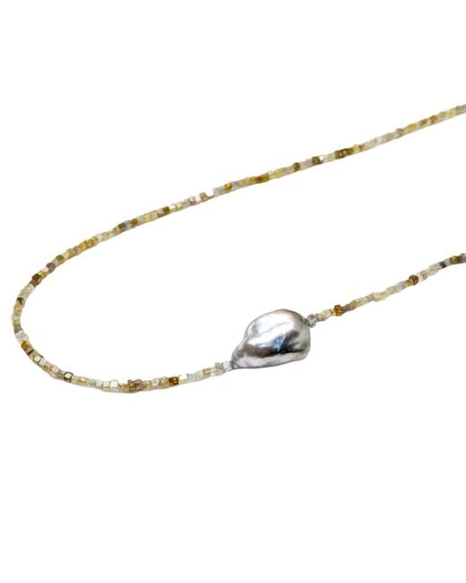 Rahul's Jewels Metallic 16"-18" Adjustable Length Genuine Diamond Cube And Keshi Pearl Necklace