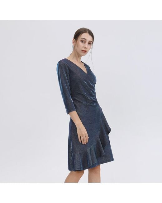 Smart and Joy Black Cross-Heart Fit-And-Flare Tiered Ruffle Shiny Dress