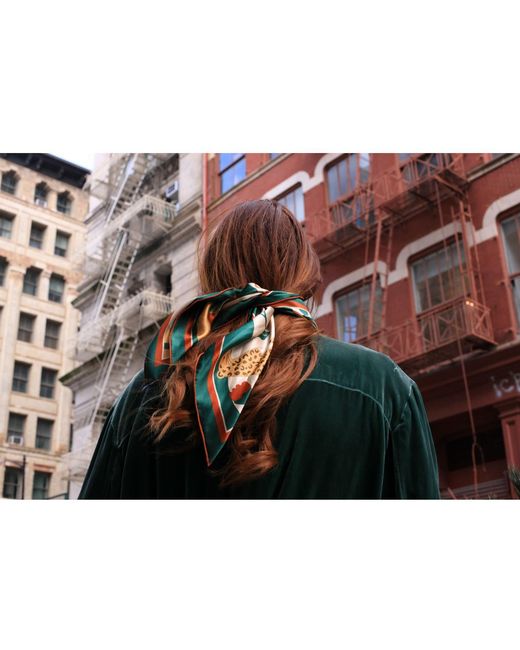 Jessie Zhao New York Green Double Sided Silk Scarf Of Wonderland
