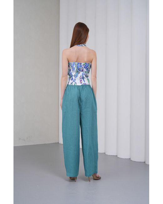 Lumina Eligma Blue The Halterline Linen Blouse
