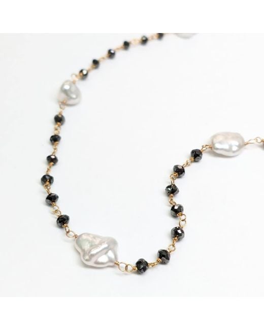 Rahul's Jewels Metallic 20" Genuine Diamond & Keshi Pearl Rosary Necklace