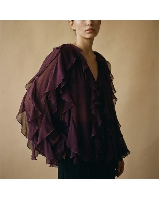Chanel Joan Elkayam Purple Ruffled Chiffon Blouse
