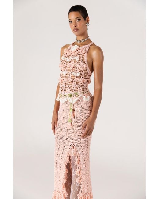 Andreeva Pink Chrysanthemum Handmade Crochet Top