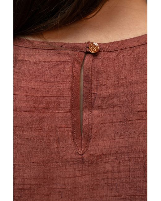 Stovaria Red Pure Silk Mocha Half Sleeve Blouse