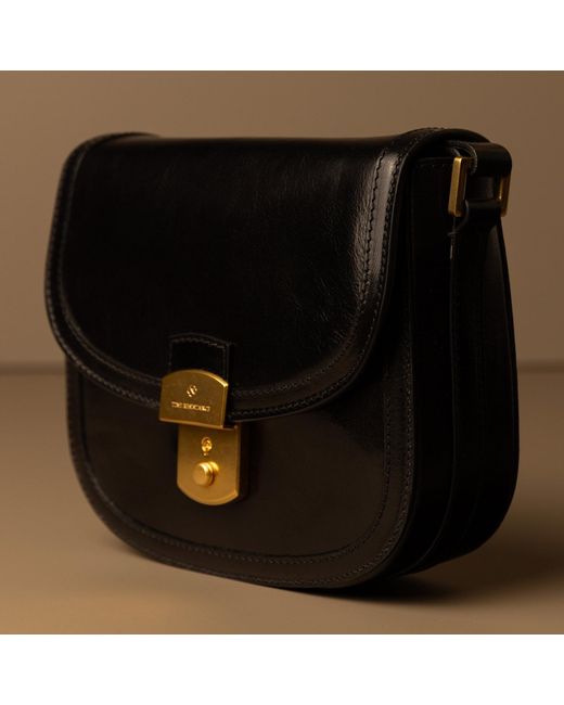Time Resistance Black Leather Saddle Bag