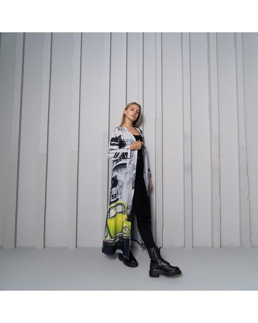 DHARA SHETH DUBAI Gray Neon Drive Car Abstract Print Long Kimono Dress