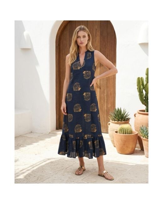 At Last Blue Cotton Lombock Midi Dress
