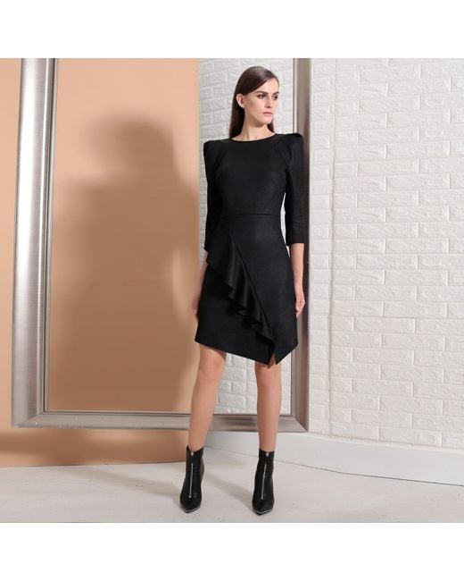 Smart and Joy Black Suede Structured Tailor Dress