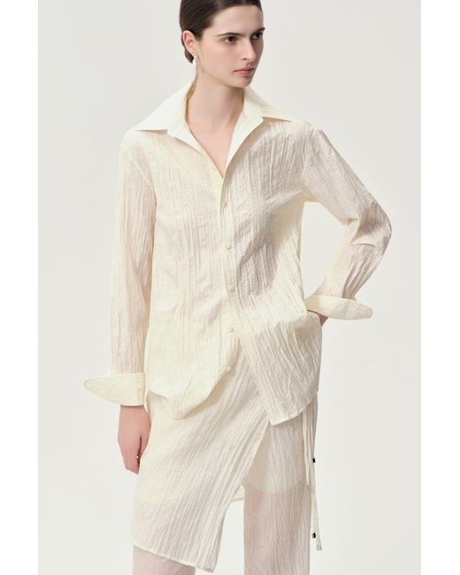 FRONT ROW SHOP White Crinkled Gauze Shirt Ecru