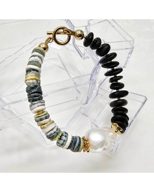 Farra Metallic Tourmaline And Shell With Baroque Pearl Bracelet