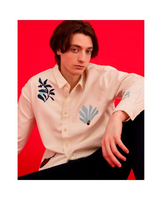 INGMARSON White Neutrals Abstract Floral Organic Cotton Shirt Ercu for men