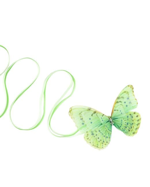 Oana Savu Green Mint Silk Butterfly Ribbon Tie Choker Necklace