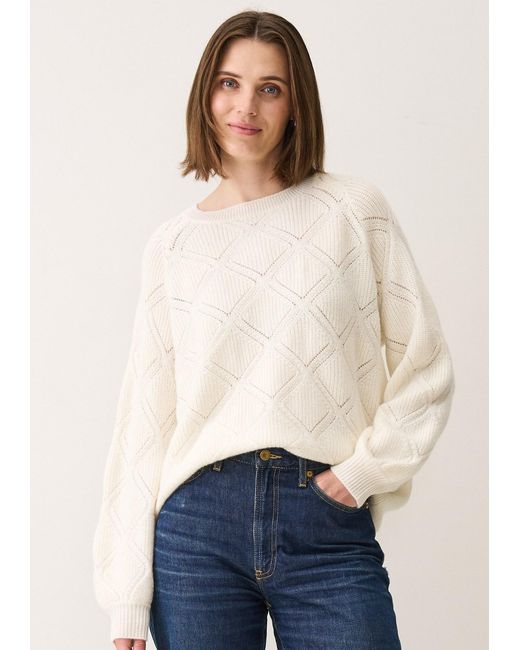 Loop Cashmere White Diamond Stitch Sweater