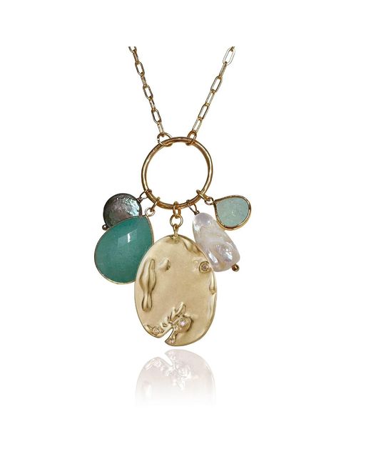 Rare Matters Jewelry Metallic Radiance Charm Natural Pearl Aventurine Necklace