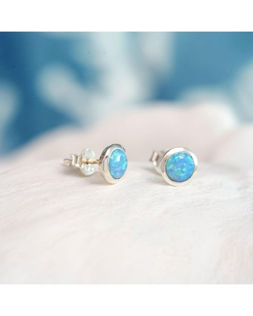 Isla Silver Blue Handmade Opal Stud Earrings
