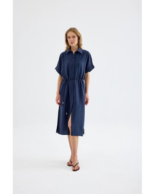 Monlicia Blue Solenne Cotton Midi Shirt Dress