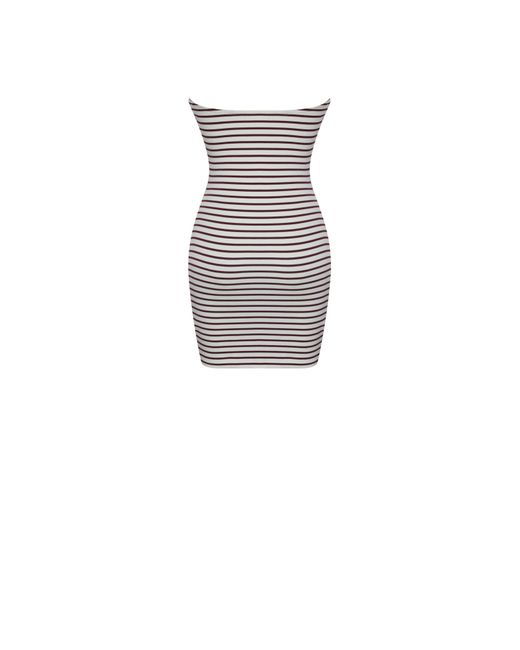 Miss Circle New York Multicolor Tommie Ivory & Burgundy Lyocell Jersey Tie Strap Mini Dress
