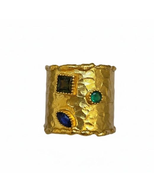 Silver & Elegant Co. Yellow Emerald & Sapphire Glow Thick Plated Bronze Ring