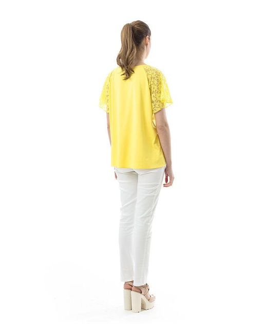 Conquista Yellow Lace Detail Short-Sleeved Top