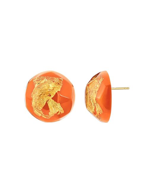Gold & Honey Orange 24K Leaf Button Stud Earrings