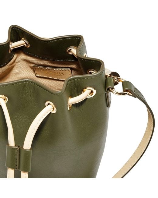 Saonara Brand Metallic Mini Bucket Bag Army Cream Leather