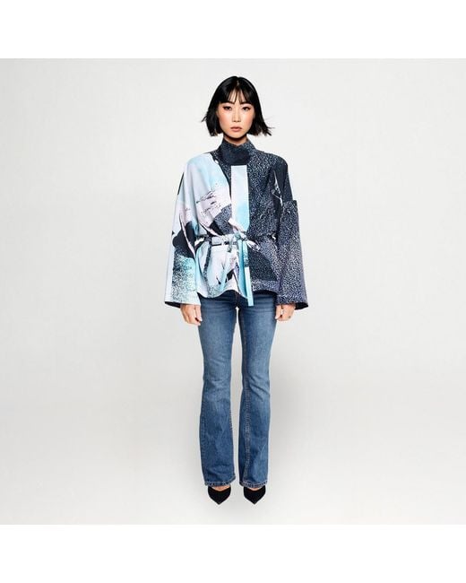 Maxjenny Blue Square Boxy Jacket Print Paint