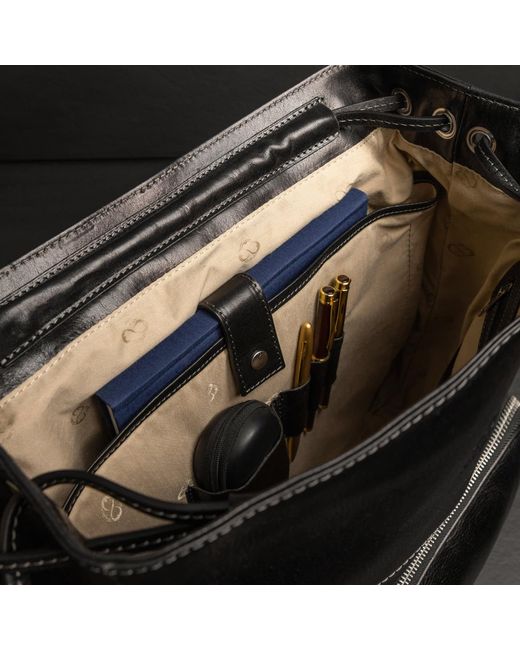 Time Resistance Black Leather Backpack for men
