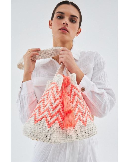 Peraluna Red Mia Bag Handmade Knitwear Bag Beige/orange