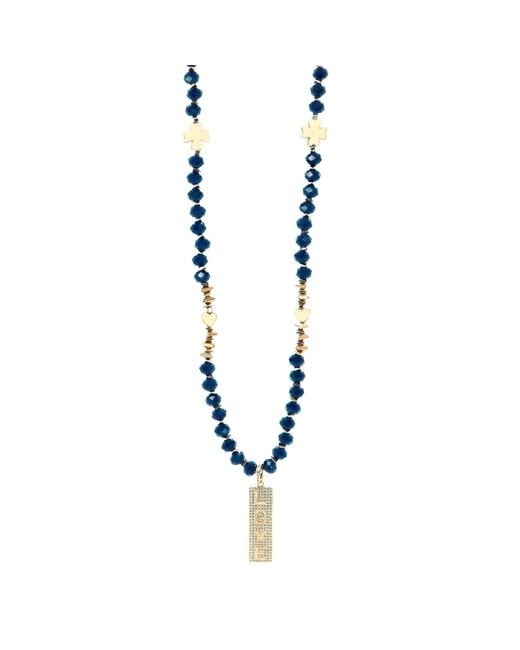 Ebru Jewelry Blue Forever Loved Pendant Beaded Necklace