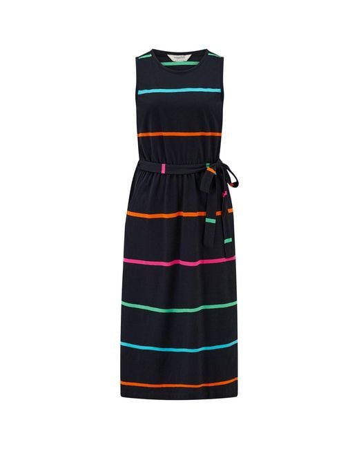 Sugarhill Black Rory Racer Jersey Midi Dress Spaced Eighties Stripe