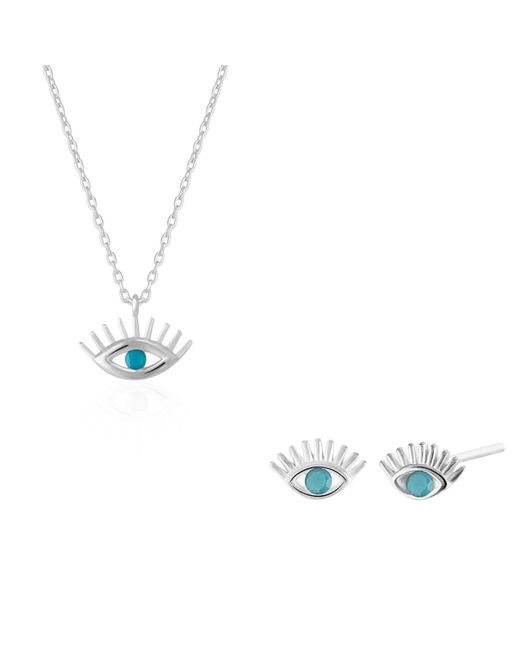 Spero London Blue Eye Evil Eye Sterling Necklace & Earring Set