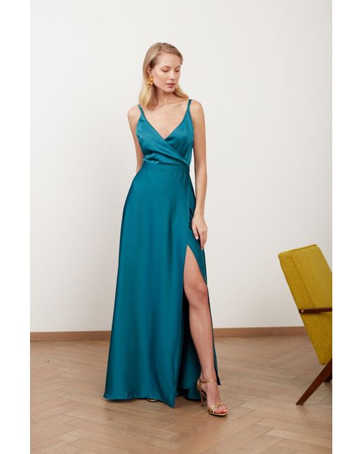 Undress Blue Freya Dark Satin Maxi Evening Dress