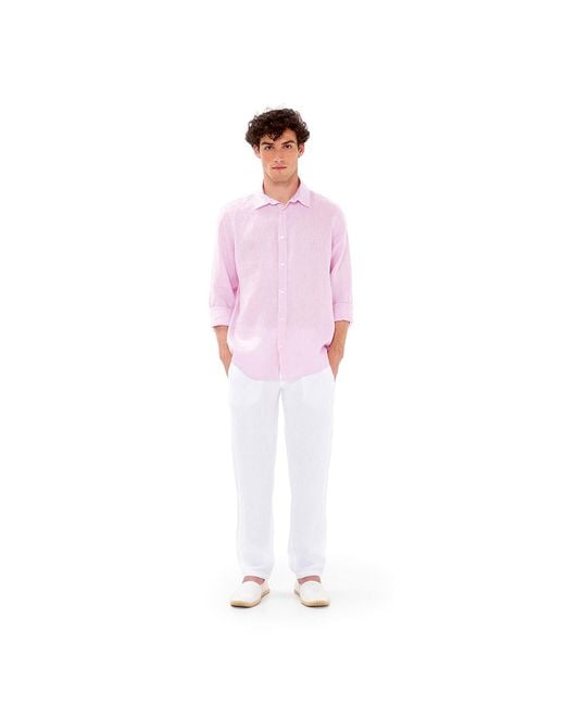 Haris Cotton White Linen Basic Long-Sleeved Shirt for men