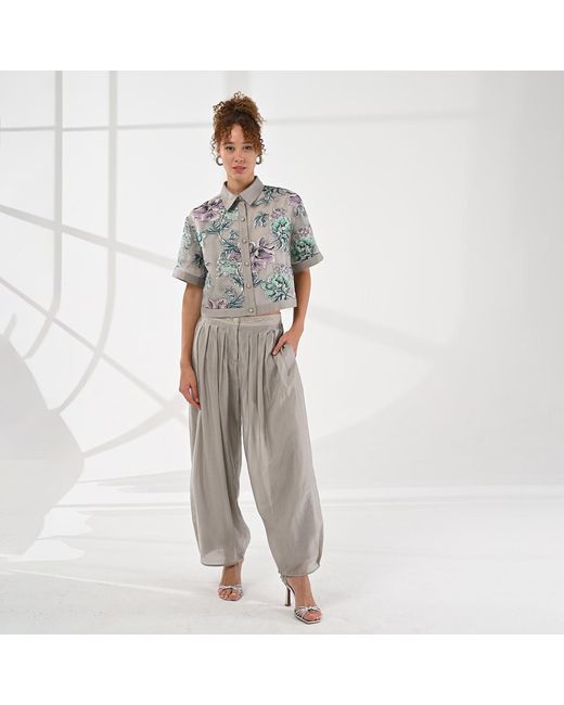 Lalipop Design Gray Cropped Jacquard Organza Jacket