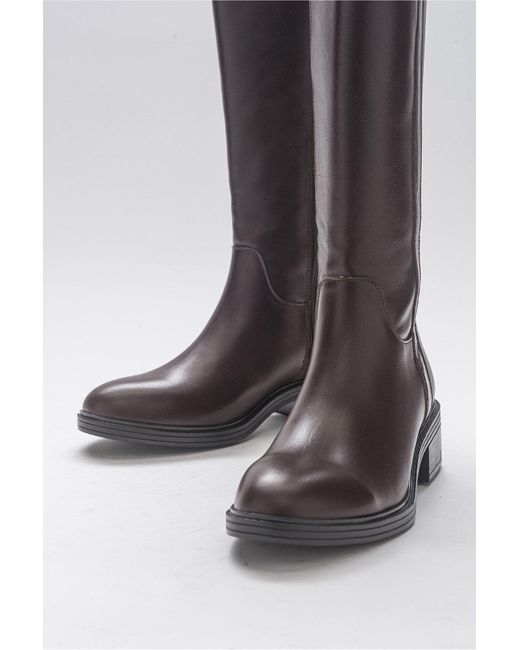 Forever & Always Shoes Brown Acro Leather Heeled Boot