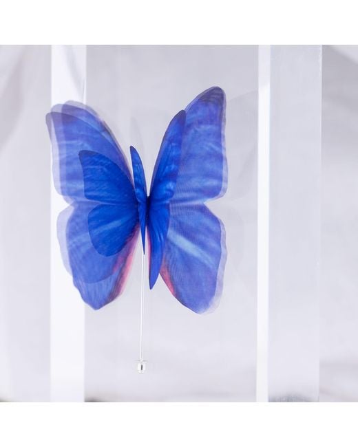 Oana Savu Blue Pin Silk Butterfly Brooch
