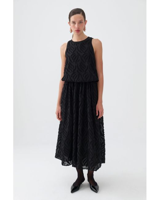 Nocturne Black Jacquard Halter Maxi Dress