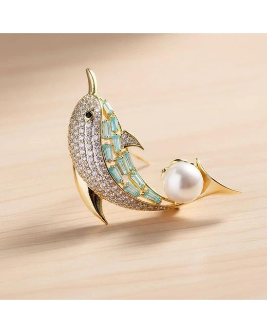 Angel Barocco Metallic Dolphin Pearl Crystal Brooch