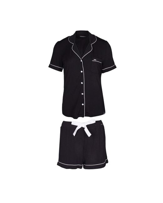 Pretty You London Black Bamboo Shirt Short Set