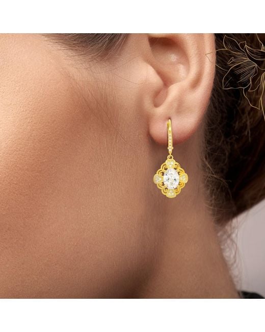 Kylie Harper Metallic Vintage Filigree Diamond Cz Leverback Earrings