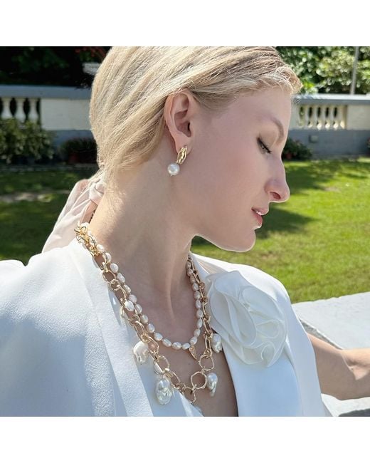 Farra Metallic Natural Baroque Pearls Pendant Statement Necklace
