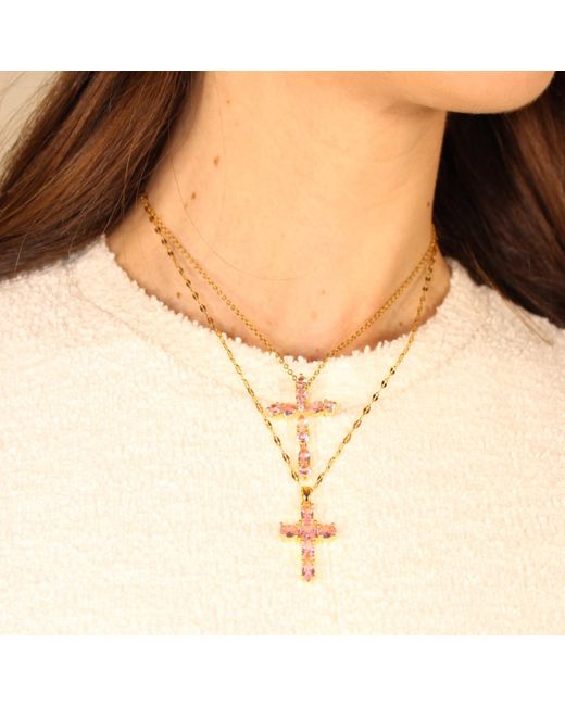Vicky&Nico Pink Crystal Cross Necklace