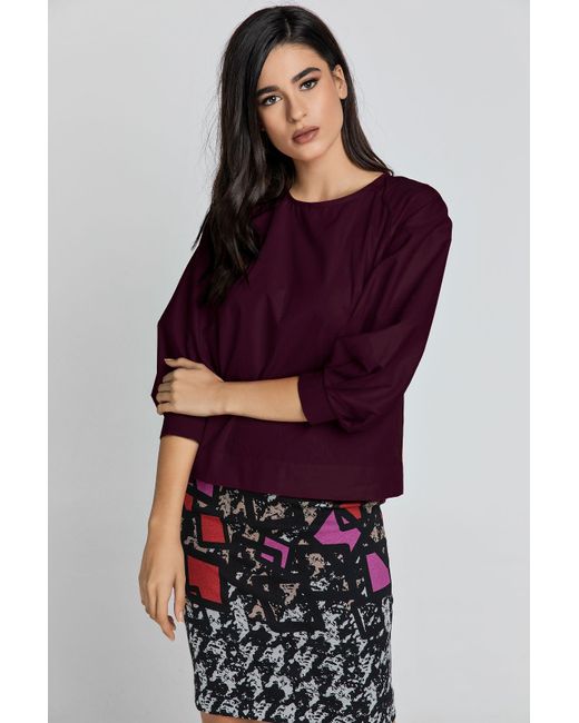 Conquista Purple Wine Color Top With Bishop Sleeves By