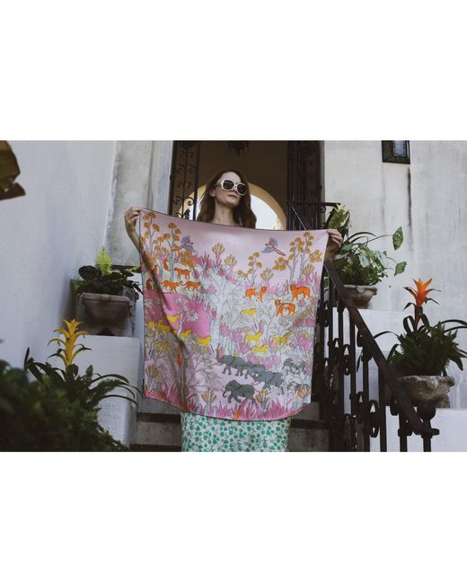 Jessie Zhao New York Blue Double Sided Silk Scarf Of Jungle Adventure
