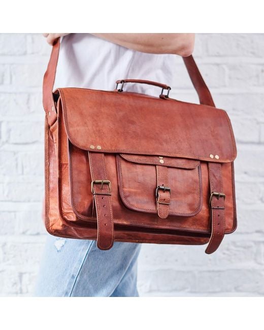 VIDA VIDA Brown Vida Vintage Special Handmade Leather Laptop Bag for men