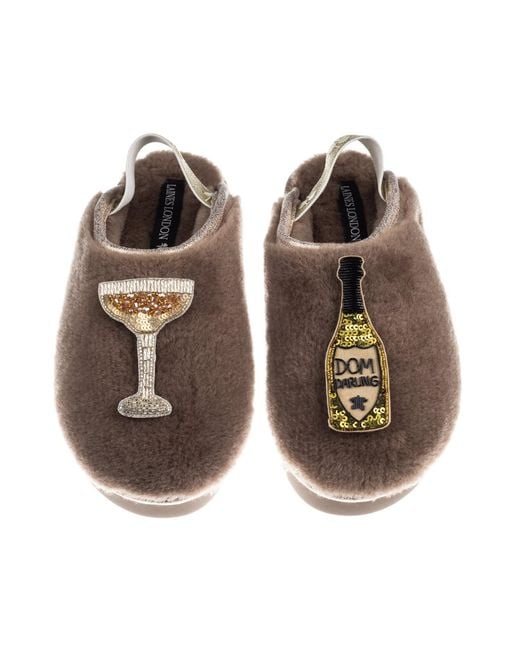 Laines London Brown Neutrals Flatform Cloud Closed Toe Slippers With Dom Darling Champagne Brooches