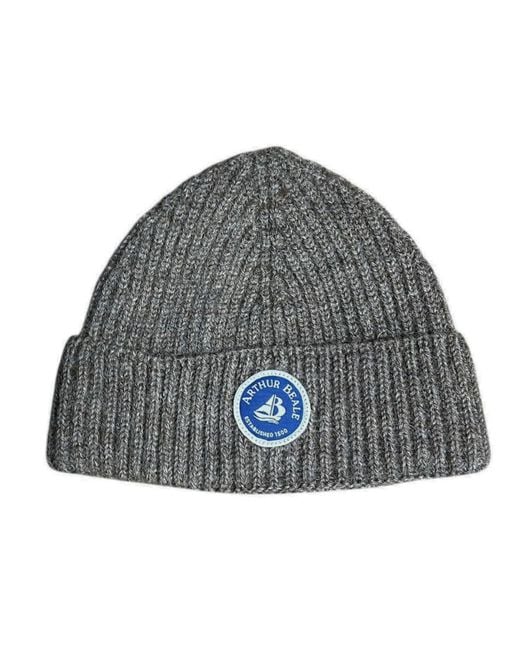 Arthur Beale Gray Neutrals Badge Beanie Hat for men