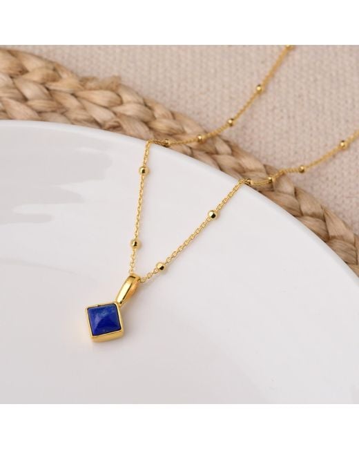 Nellou Jewellery Metallic Diamond Lapis Necklace Birthstone September Plated Sterling