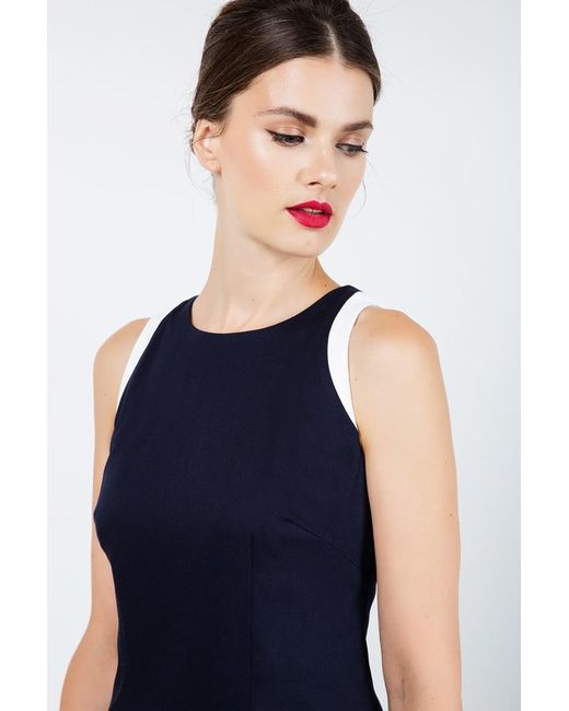 Conquista Blue Sleeveless Dress With Contrast Detail